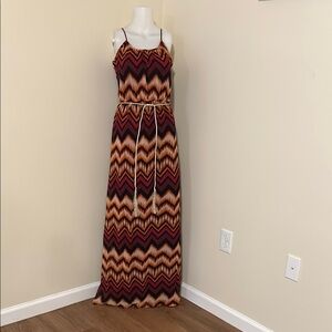 Red and Brown Halter Neck Sleeveless Maxi Sundress